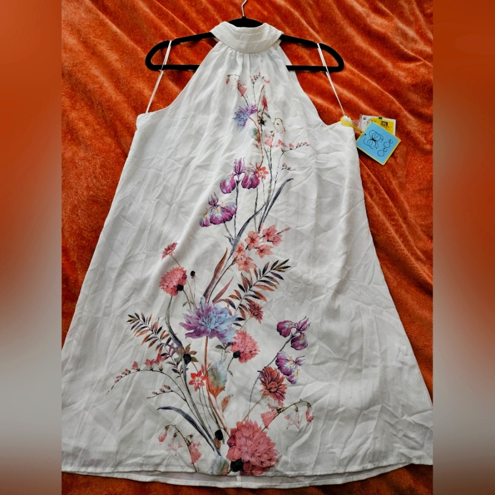 NWT CeCe Floral White Halter Top Mini Dress